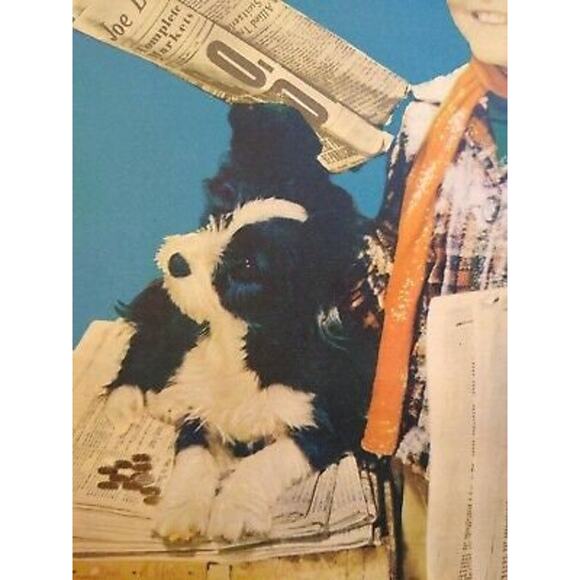 Newspaper Boy And Black & White Puppy Dog Art Print Vintage 1940's Lithograph - Picture 3 of 6